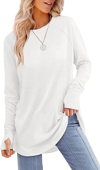 Long-sleeved Solid Color Split-finger Shirt Loose Mid-length