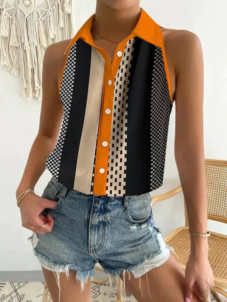 Fold Collar Sleeveless Shirt