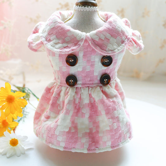 Dog Transformation Dress New Cat Apparel Pet Apparel Warm Princess Fragrant Wind Doll Collar Skirt Plaid Retro