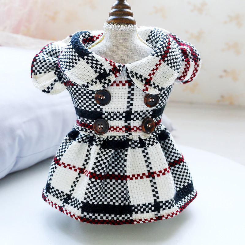 Dog Transformation Dress New Cat Apparel Pet Apparel Warm Princess Fragrant Wind Doll Collar Skirt Plaid Retro