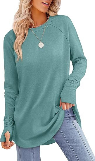 Long-sleeved Solid Color Split-finger Shirt Loose Mid-length