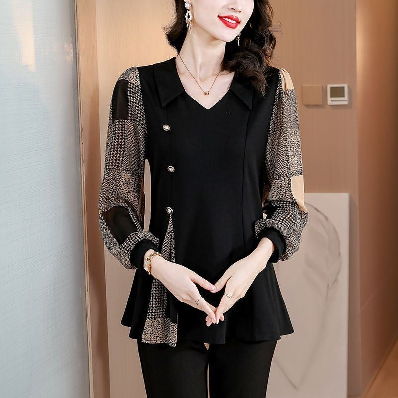 Autumn Clothing Stitching Women's Long-sleeved Base