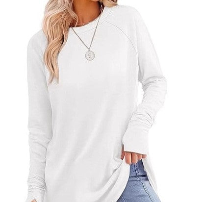 Long-sleeved Solid Color Split-finger Shirt Loose Mid-length