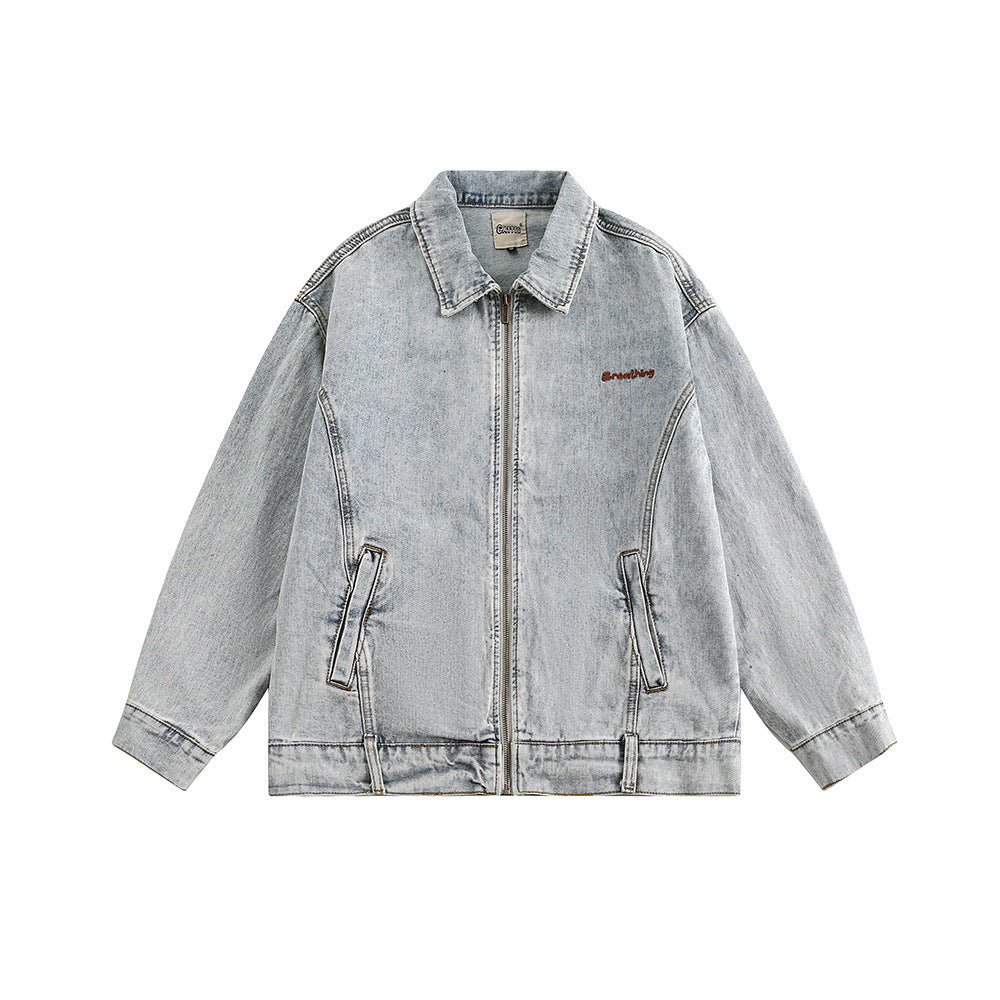 American Fashion Brand Embroidery Washed Denim Jacket