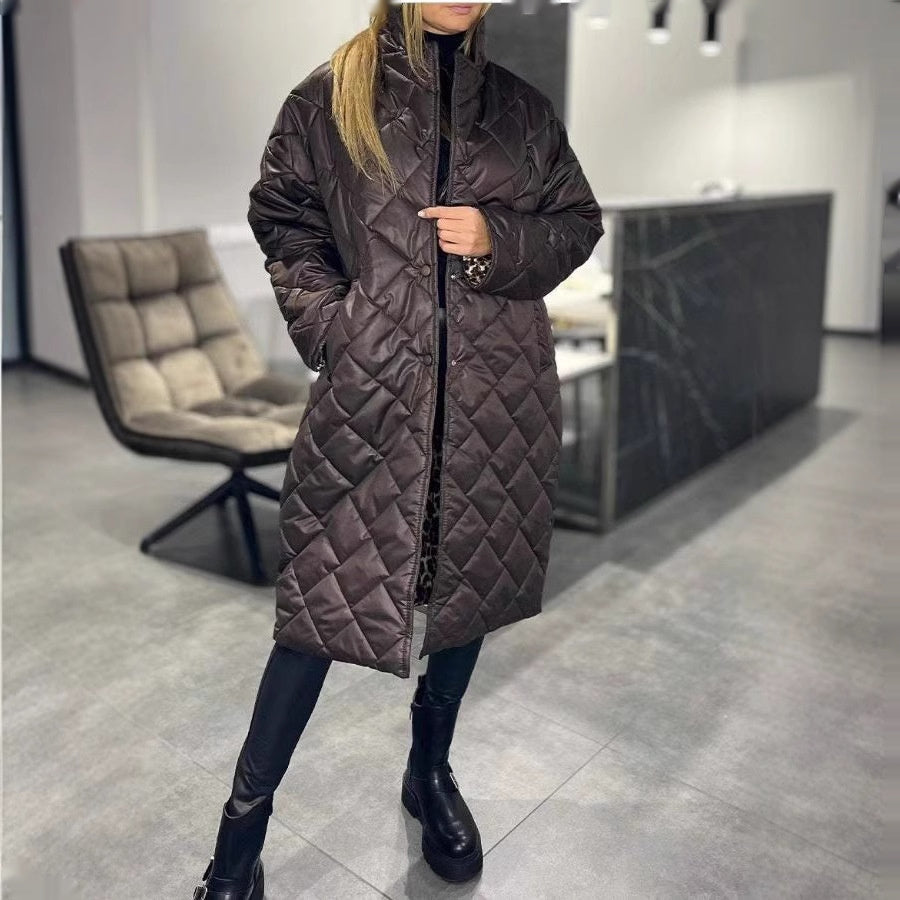 Glossy Down Jacket Rhombus Cotton Padded Clothes Loose And Warm Women