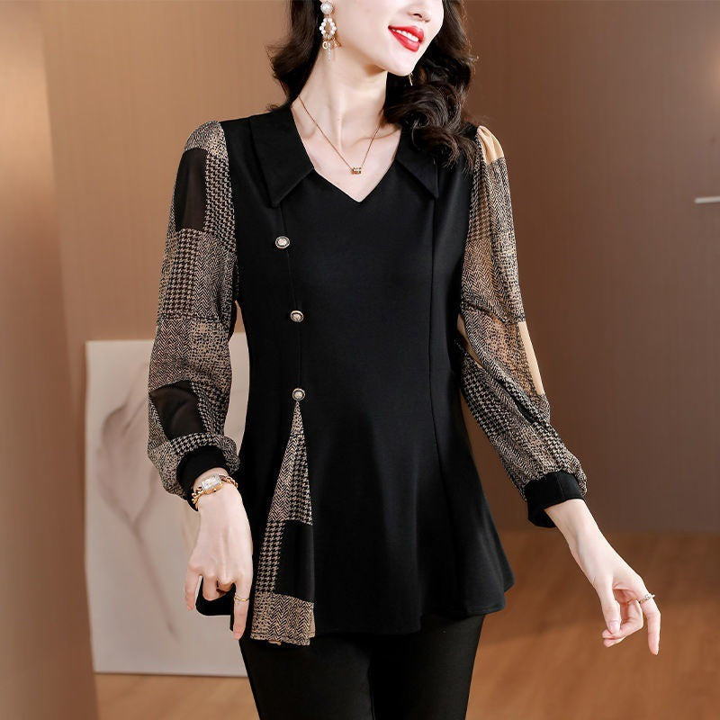 Autumn Clothing Stitching Women's Long-sleeved Base