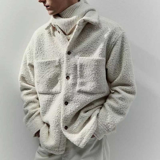 Fashion Solid Color Polo Collar Casual Lamb Wool Coat