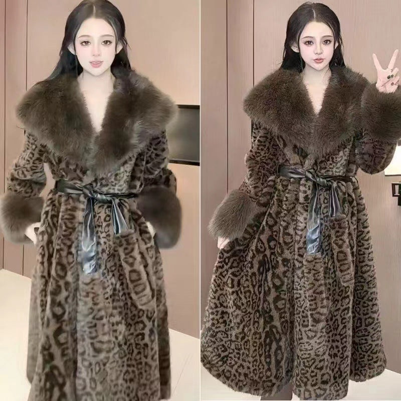 Leopard Print Women's Gold Mink Velvet Loose Temperament Coat