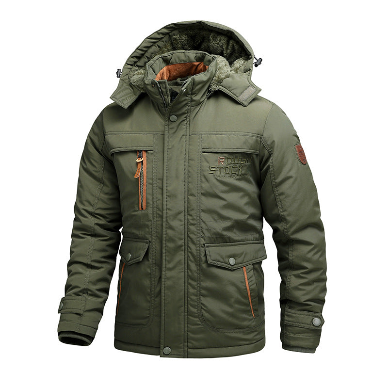 Cotton-padded Coat For Men Fleece Lined Padded Warm Keeping Men Loose