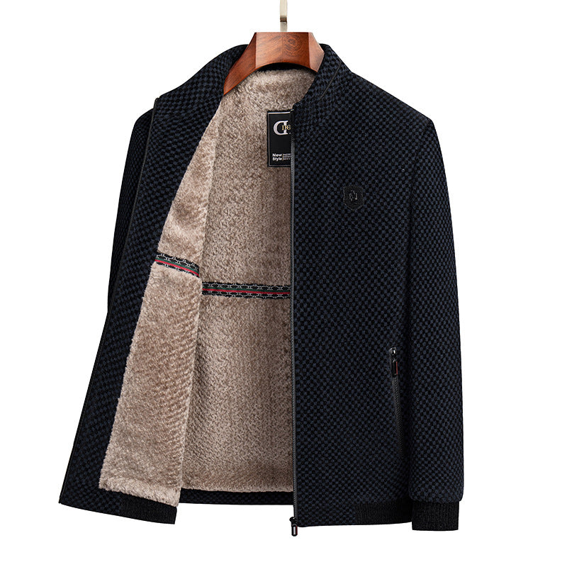 Middle-aged And Elderly Men's Fleece-lined Thickened Chenille Coat