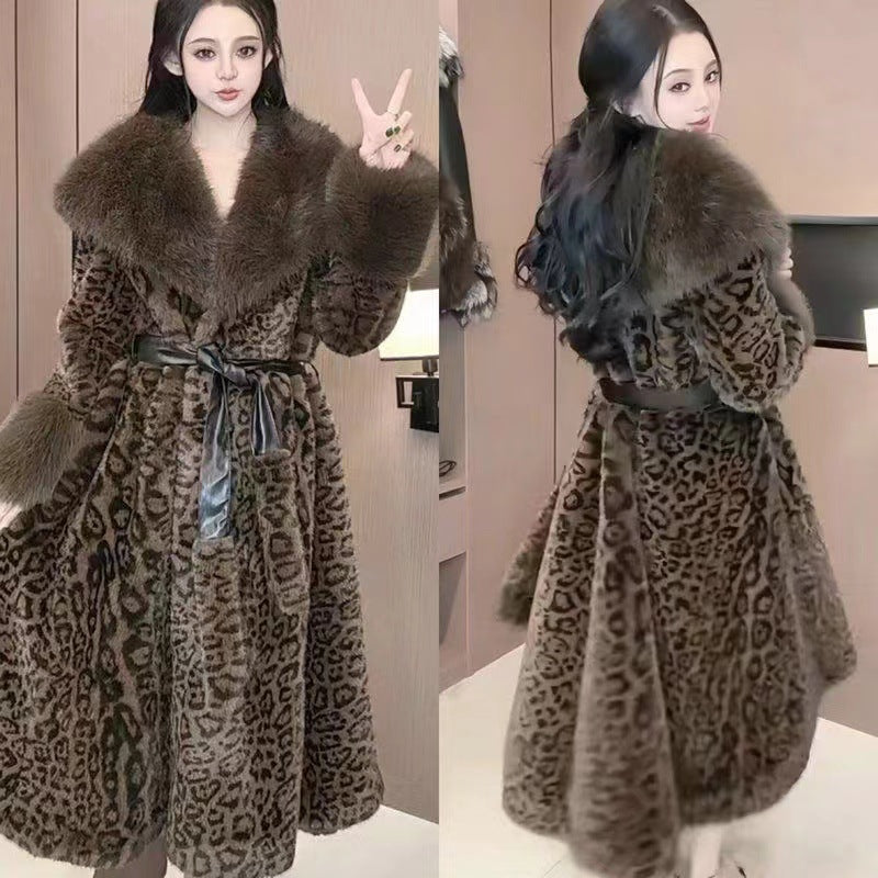 Leopard Print Women's Gold Mink Velvet Loose Temperament Coat