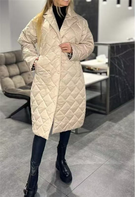 Glossy Down Jacket Rhombus Cotton Padded Clothes Loose And Warm Women