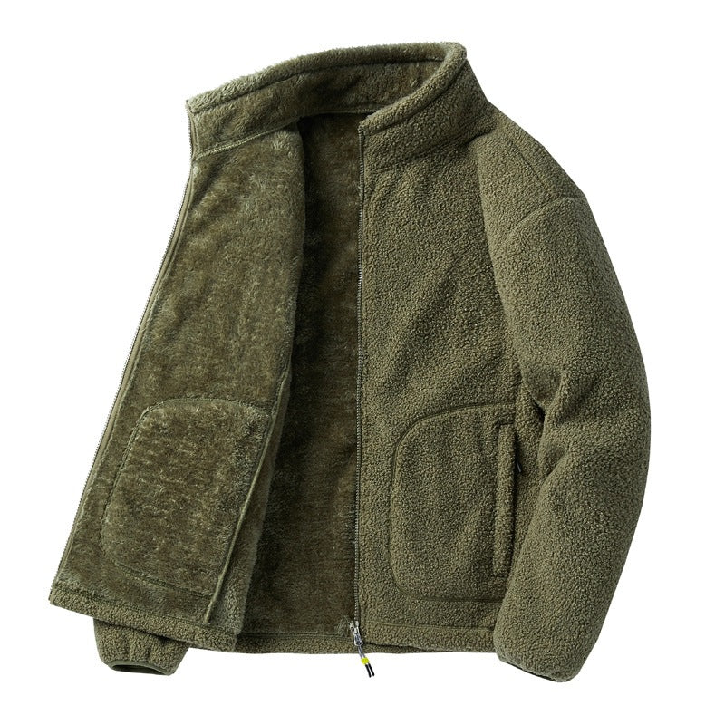 Outdoor Jacket Men's Fleece Stand Collar Loose