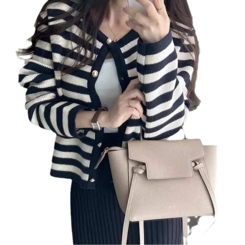 Autumn Striped Single breasted Long Sleeve Knitted Cardigan