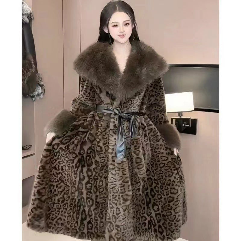 Leopard Print Women's Gold Mink Velvet Loose Temperament Coat