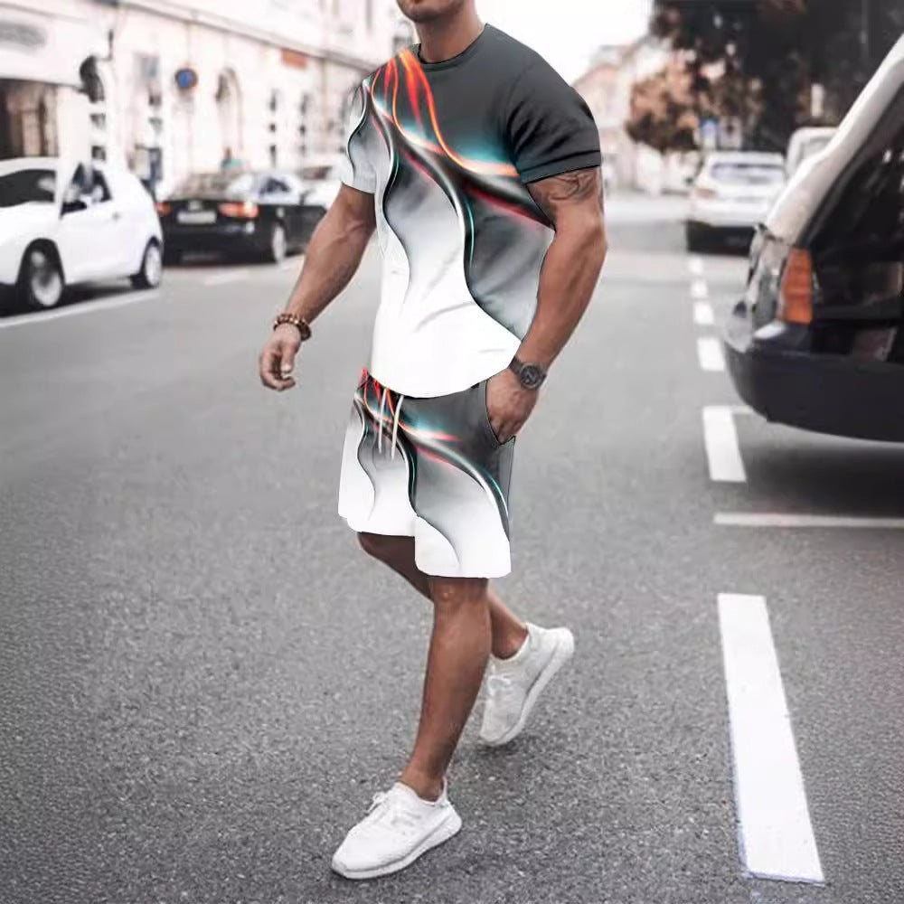 Men's Casual T-shirt Shorts Two-piece Printed Sportswear