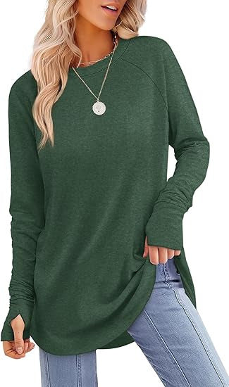 Long-sleeved Solid Color Split-finger Shirt Loose Mid-length