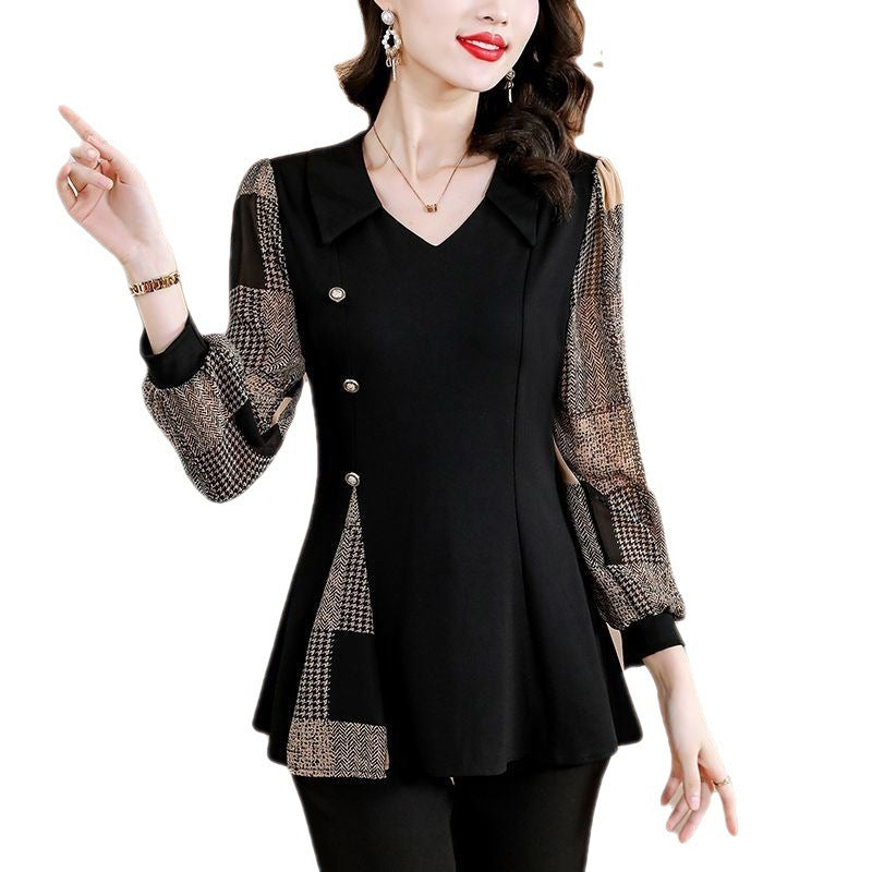 Autumn Clothing Stitching Women's Long-sleeved Base