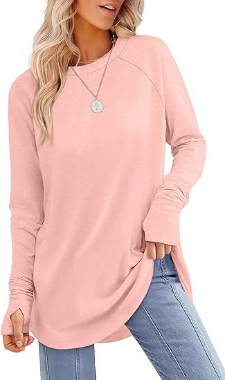 Long-sleeved Solid Color Split-finger Shirt Loose Mid-length