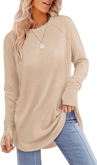 Long-sleeved Solid Color Split-finger Shirt Loose Mid-length