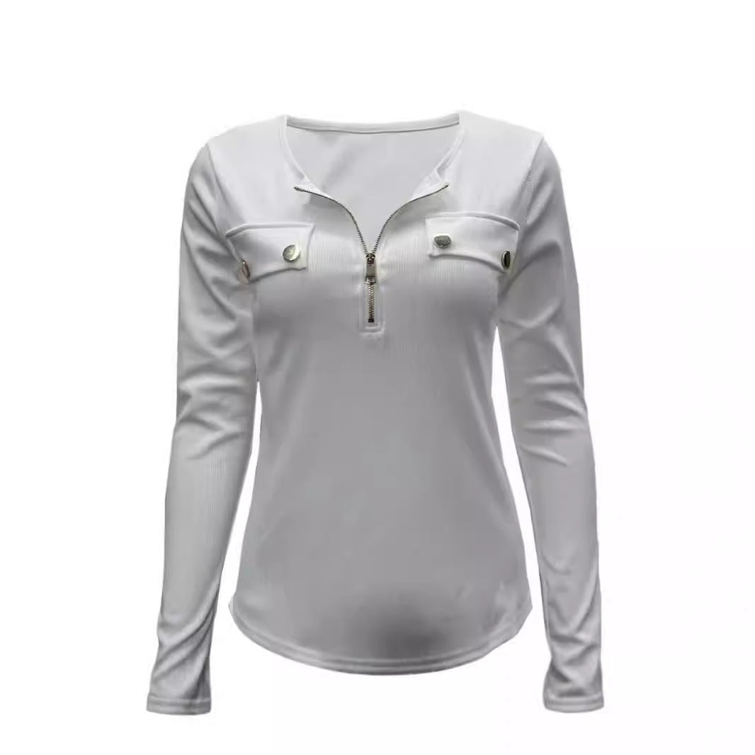 Knitted Slim-fit Long-sleeved Pullover Zipper Top