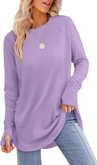 Long-sleeved Solid Color Split-finger Shirt Loose Mid-length