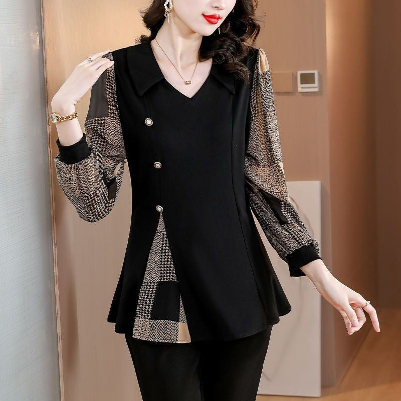 Autumn Clothing Stitching Women's Long-sleeved Base