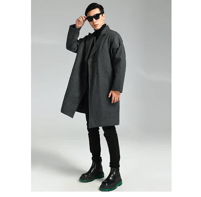 Mid-length Double Breasted Cocoon-shaped Loose Casual Woolen Coat For Men